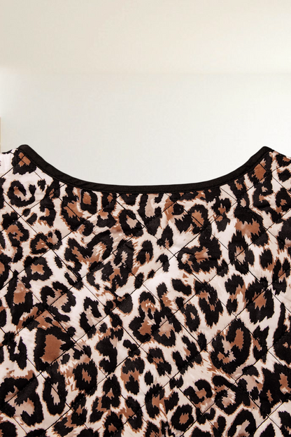 Baya Wear quilted jacket featuring a brown and black leopard print pattern with black trim detail